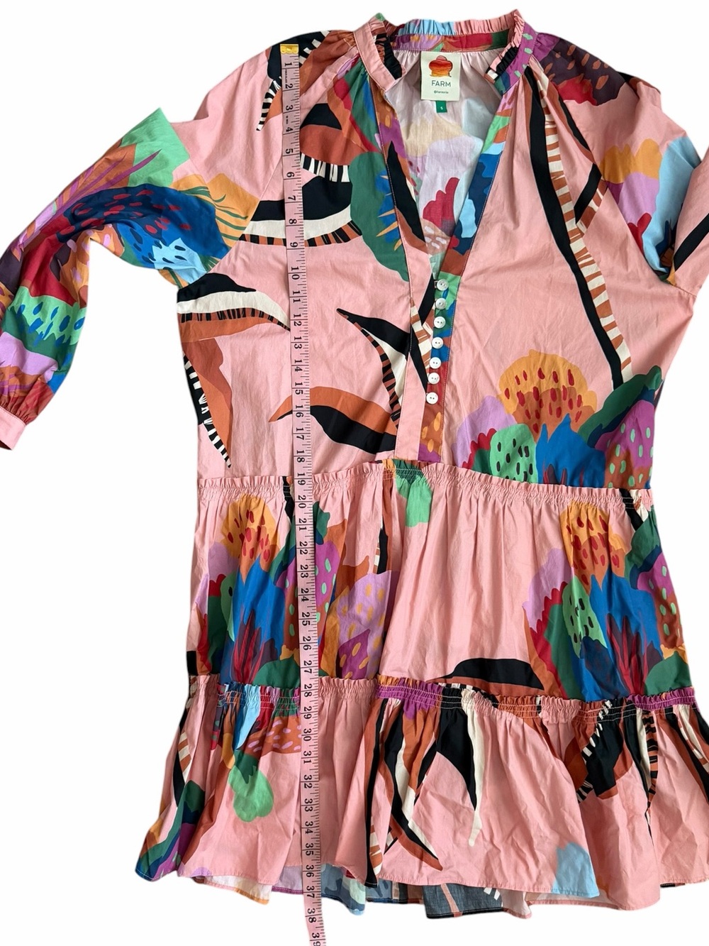 Farm Rio Lucy Mini Floral Pink Multicolor Tropical Tiered Dress - Picture 8 of 9
